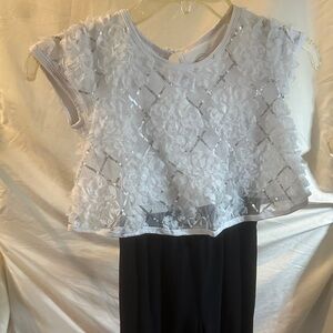 Wonder Nation size 4/5 White Floral Lace Top/ Black pant Bottoms one piece 1011
